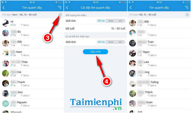 tim ban zalo tren dien thoai bang facebook qua tinh nang tim quanh day
