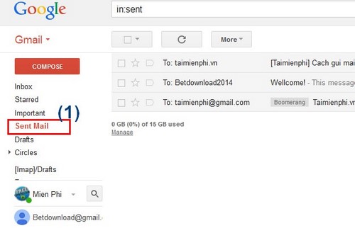 xem email da gui trong gmail