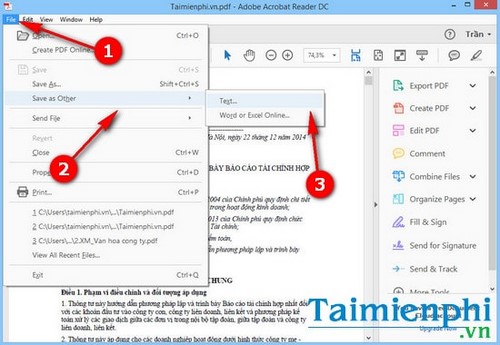 cach xuat file pdf sang word excel powerpoint bang adobe reader