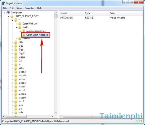 ad open with notepad vao menu chuot phai