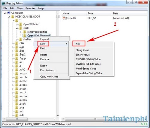 ad open with notepad vao menu chuot phai