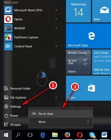 cach truy cap settings tren windows 10