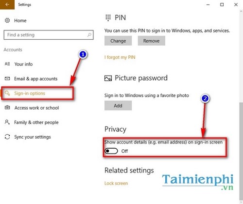 go bo email dang nhap windows 10 anniversary