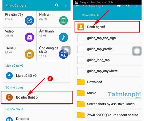 sao luu danh ba tren android