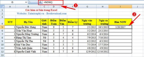 ham now ham co ban trong excel