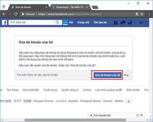 xoa facebook