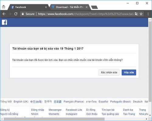 xoa nick facebook vinh vien
