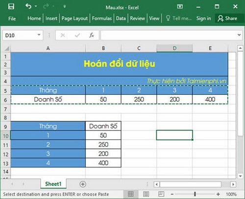 su dung paste trong excel