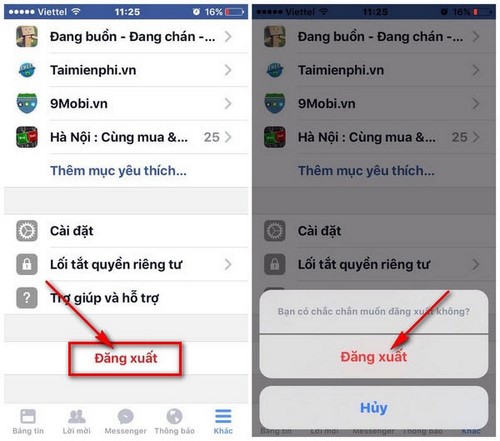 thoat facebook messenger