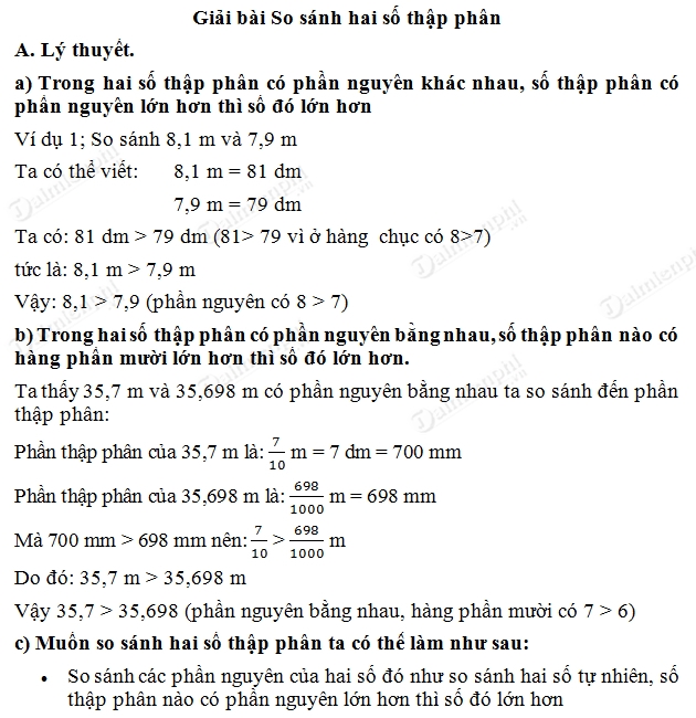 giai bai so sanh hai so thap phan