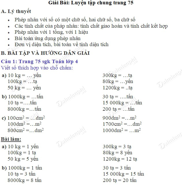 giai toan 4 trang 75 sgk luyen tap chung