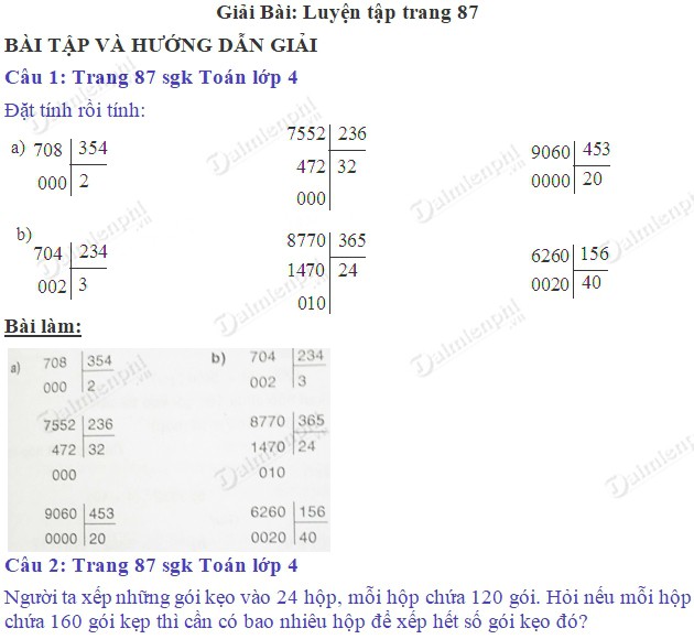 giai toan 4 trang 87 sgk luyen tap