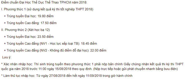 diem chuan dai hoc su pham the duc the thao tphcm 2018