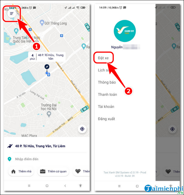 Cách đặt xe Taxi Xanh SM đặt xe taxi điện trên app Taxi Xanh SM