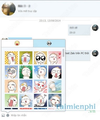 gui bieu tuong chat tren zalo cho windows