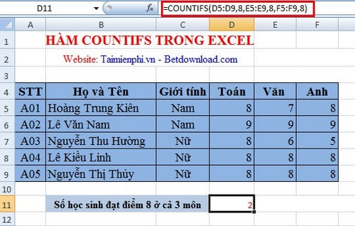ham countifs trong excel 2010