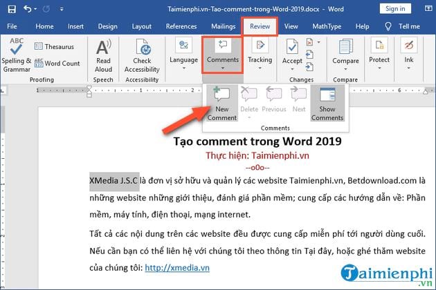 cach tao comment trong word 2019 3