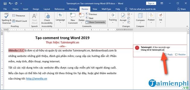 cach tao comment trong word 2019 5