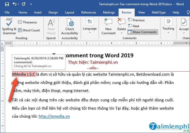 cach tao comment trong word 2019 6