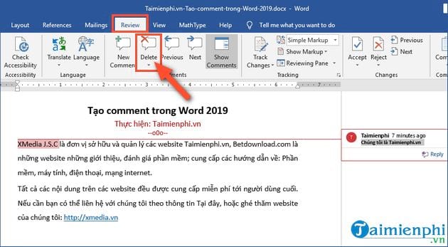 cach tao comment trong word 2019 10