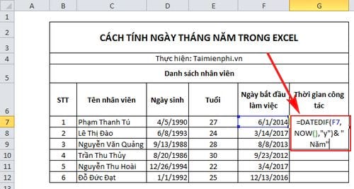 cach tinh ngay thang nam trong excel 6