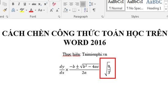 cach chen cong thuc toan hoc tren word 2016 9