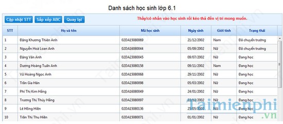 sep so thu tu hoc sinh smas