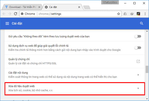 xoa du lieu duyet web tren chrome