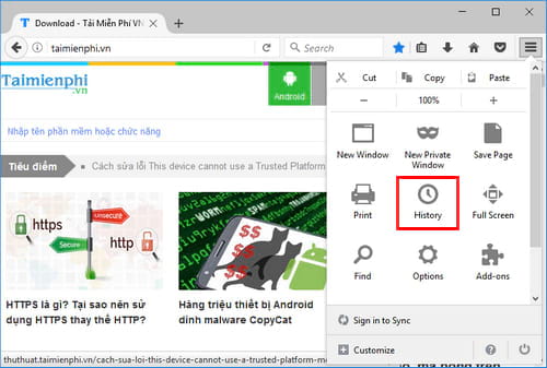 xoa du lieu duyet web tren firefox