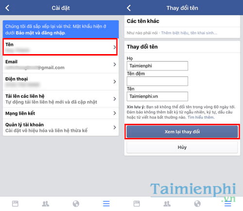 doi ten facebook tren dien thoai