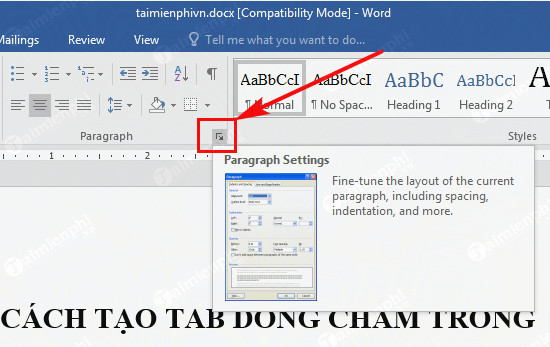 tao dong cham trong word