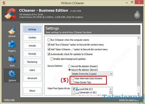 CCleaner - Kích hoạt tính năng xóa dữ liệu an toàn