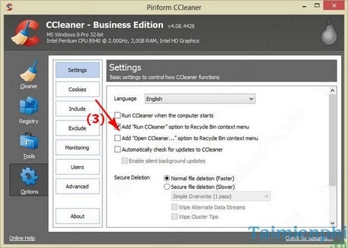 CCleaner - Thêm ứng dụng vào chuột phải của Menu Recycle Bin