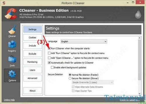 CCleaner - Tự động chạy khi khởi động Windows