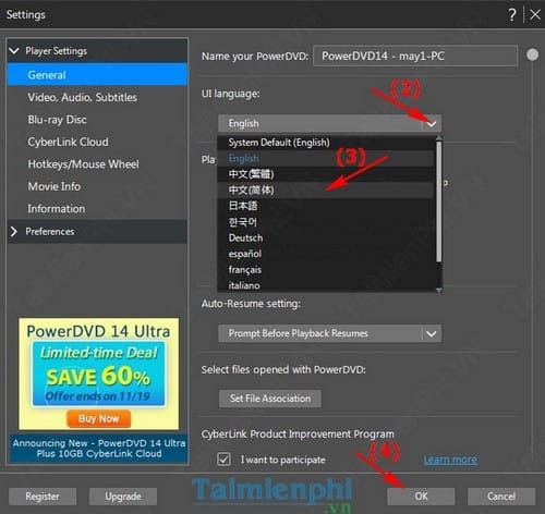 CyberLink PowerDVD - Thay đổi ngôn ngữ giao diện cho ứng dụng