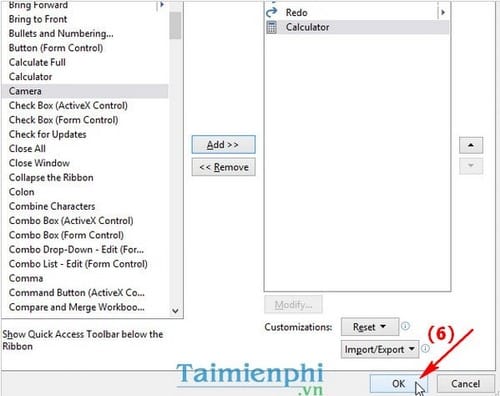Thêm Calculator (Máy tính) vào Quick Access Toolbar trên Excel 2013