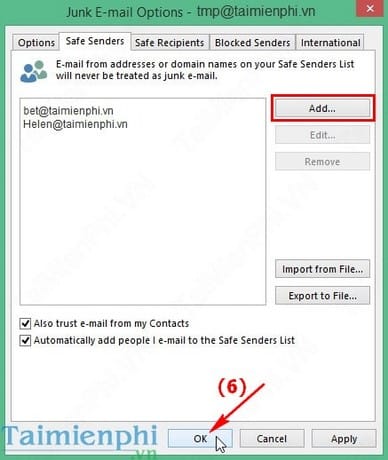 Thêm địa chỉ Email vào danh sách Safe Senders trên Outlook 2013