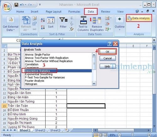 Cách tạo bảng thống kê mô tả số liệu trong Excel 2