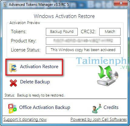 Sao lưu và phục hồi bản quyền Windows với Advanced Tokens Manager