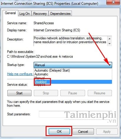 Ngắt kết nối Internet connection sharing (ICS) trên PC