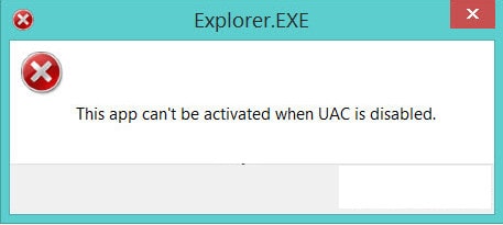 fix loi this app can't be activated when UAC is disabled win 8.1