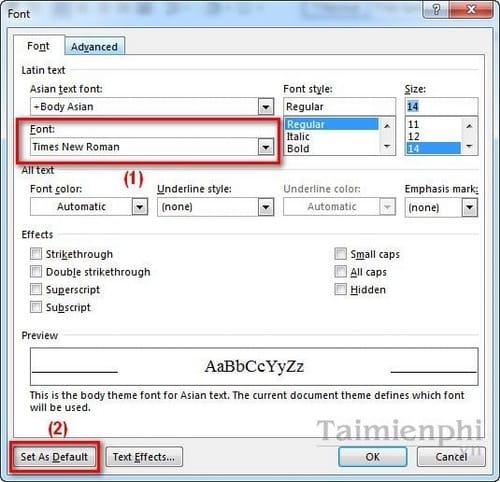 Thiết lập Font chữ mặc định trên Word 2013