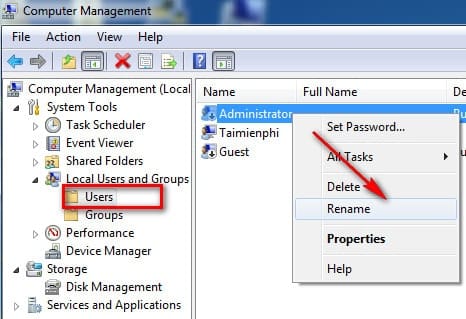 Đổi tên tài khoản Administrator trên Windows