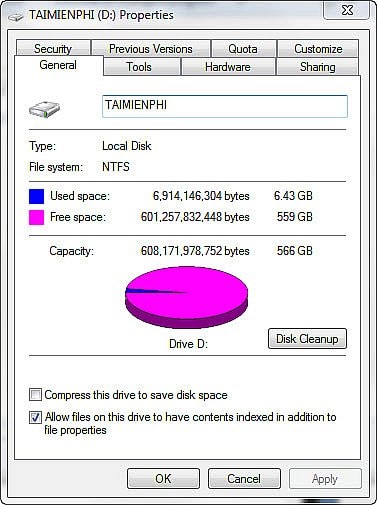 Cách xem dung lượng trống của ổ cứng máy tính laptop, pc