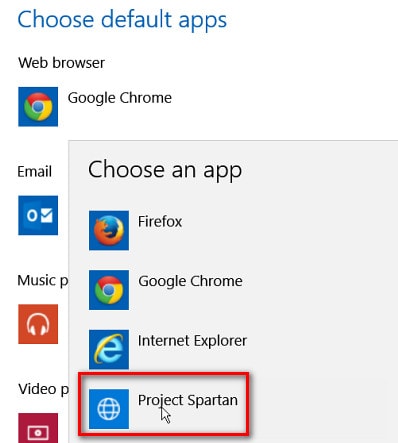 Đặt Project Spartan là trình duyệt mặc định trên Windows 10