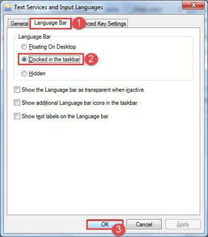 Hướng dẫn hiển thị thanh Language Bar trên Taskbar