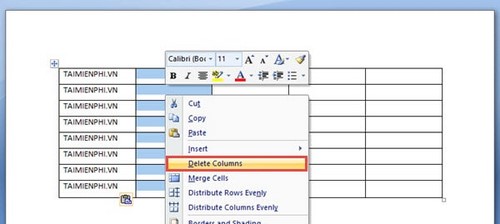 xoa dong cot trong word 2007 2010 2013