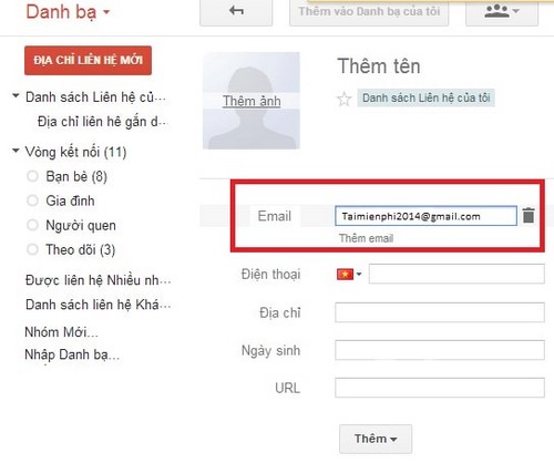 Bổ sung địa chỉ email mới vào danh bạ Gmail