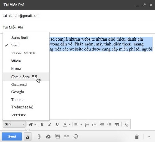 Đổi font chữ khi soạn mail trong gmail