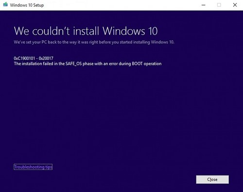 Sửa lỗi 0xC1900101-0x20017 không cài được Windows 10